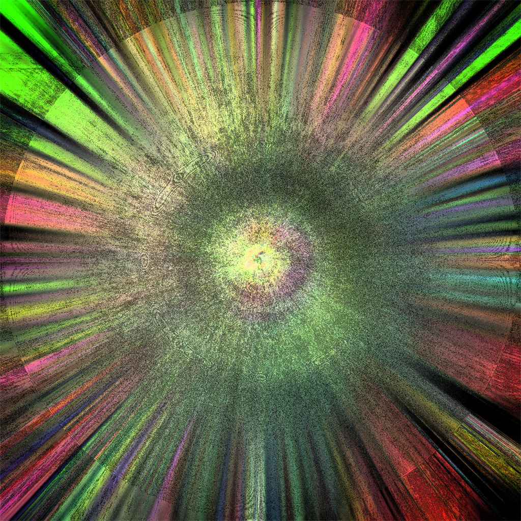 a glowing center rays out in colored beams