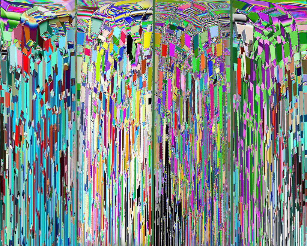 four vertical sections of falling color