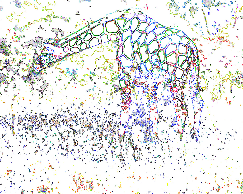 a colorful ghost giraffe nibbles ghost leaves